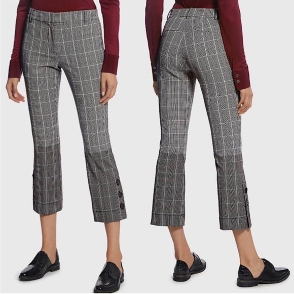 Derek Lam 10 Crosby Plaid Trouser Pants Crop Ankle 2 Tone Button Hem Sz 2 - Picture 1 of 14